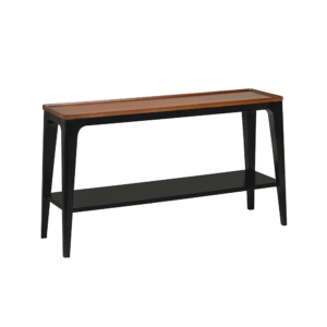 Aparador retrô Masotti em madeira, com linhas leves, pés afunilados e prateleira inferior, disponível em diversas opções de acabamento.